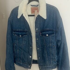 Levi's Blue Denim Jacket with Cream Sherpa Collar